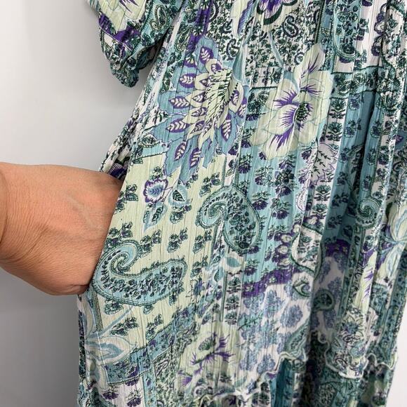 Angie Boho Milkmaid Dress Sz M Cottagecore Romantic Smocked Fairy Grungel Hi-Low - Picture 5 of 9